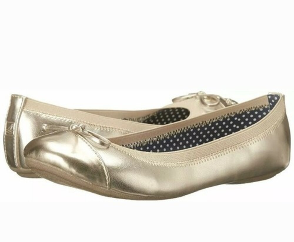 Kids Sperry Girls Elise Slip On Ballet Flats, Champagne, Size 3.5
